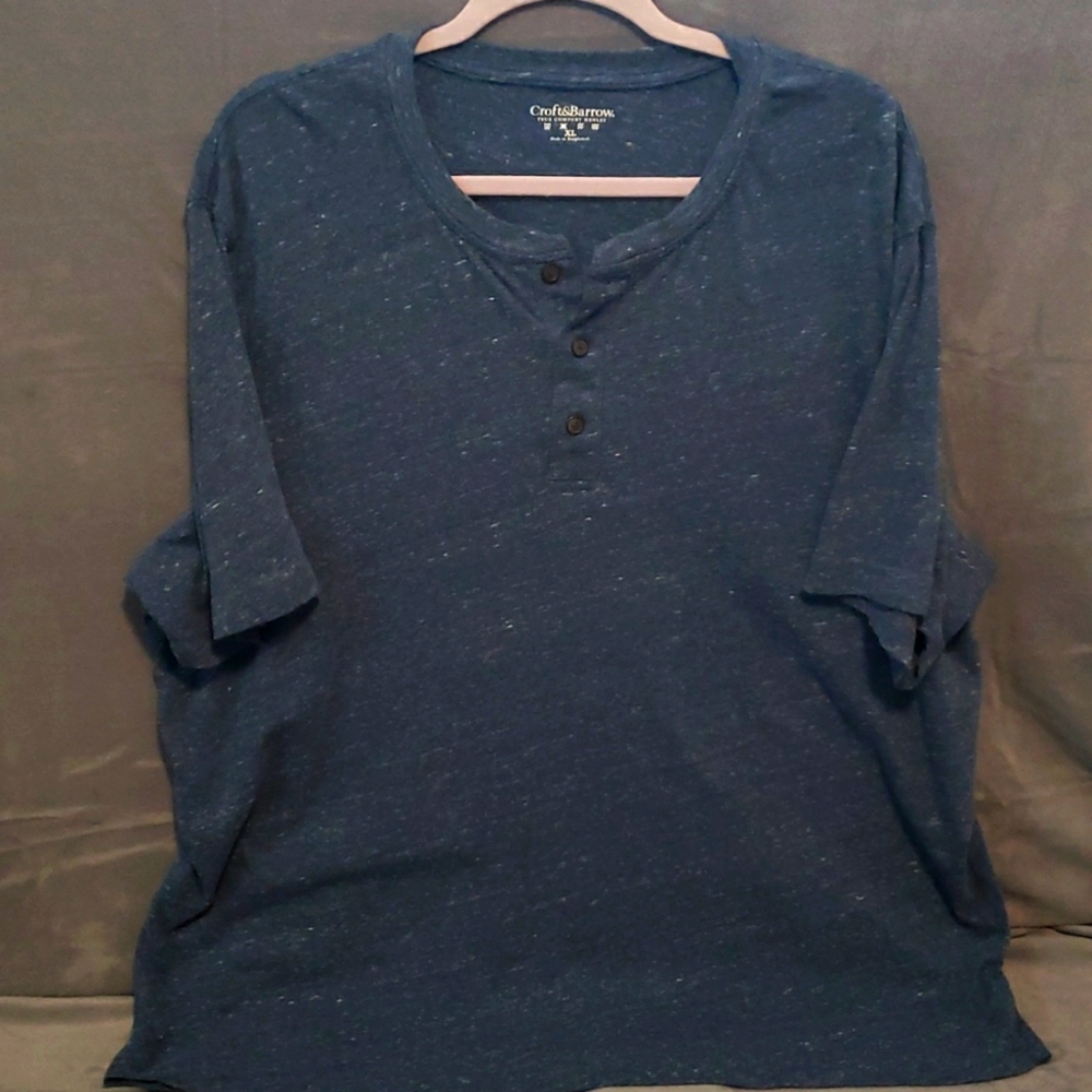 Dark Blue Henley Short Sleeve Shirt